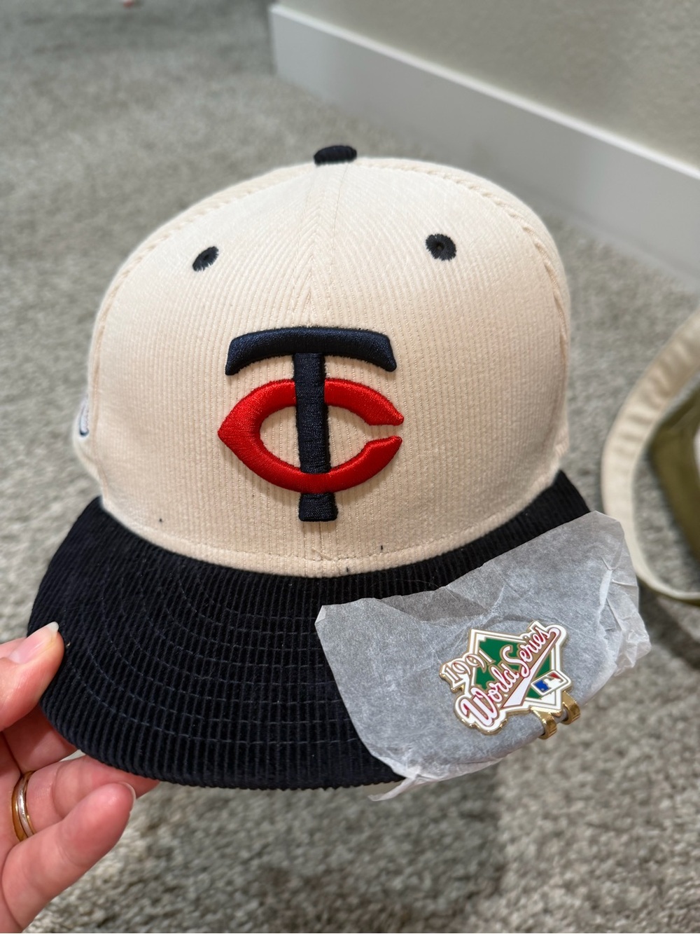 adidas  Two-Tone Cream and Black Baseball Cap with Red Logo